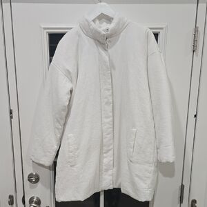 Organic Linen Cotton Crepe Padded Long Coat